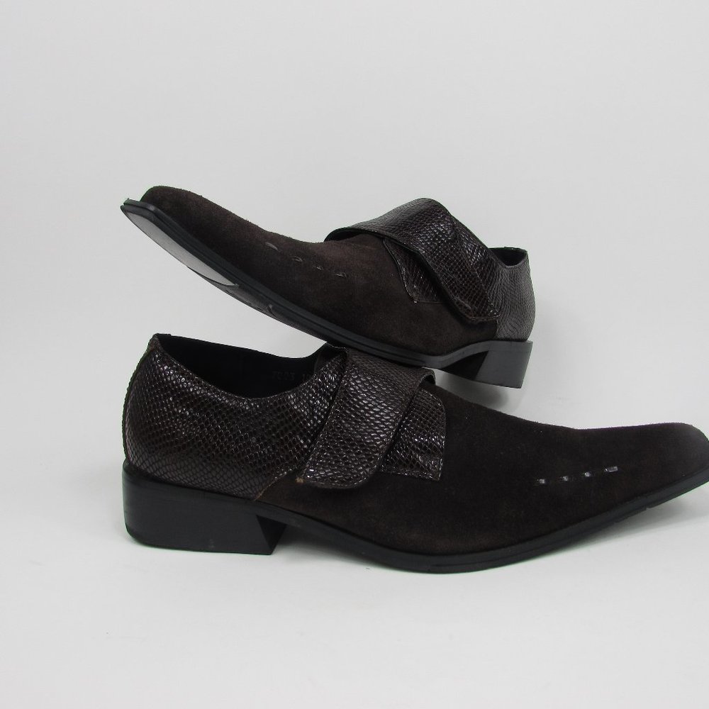 Zota Suede Monk Strap Self-fasteners Brown Mens Shoe Sz10